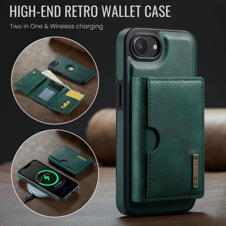 For iPhone 17e / 16e DG.MING M6 Series RFID Tri-fold Card Bag Removable Leather Phone Case