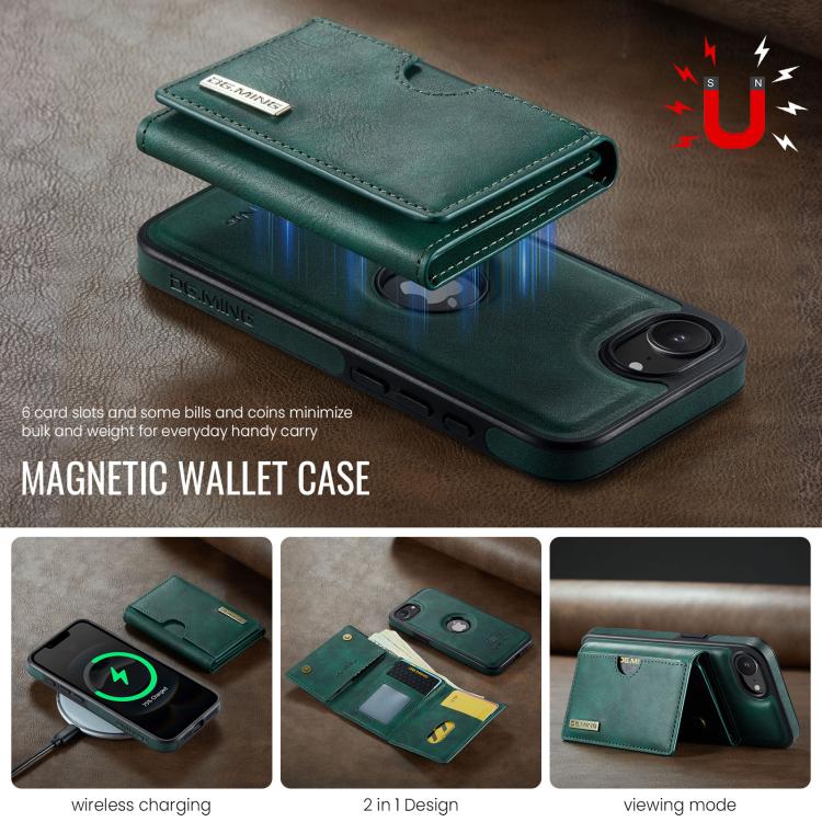 For iPhone 17e / 16e DG.MING M6 Series RFID Tri-fold Card Bag Removable Leather Phone Case