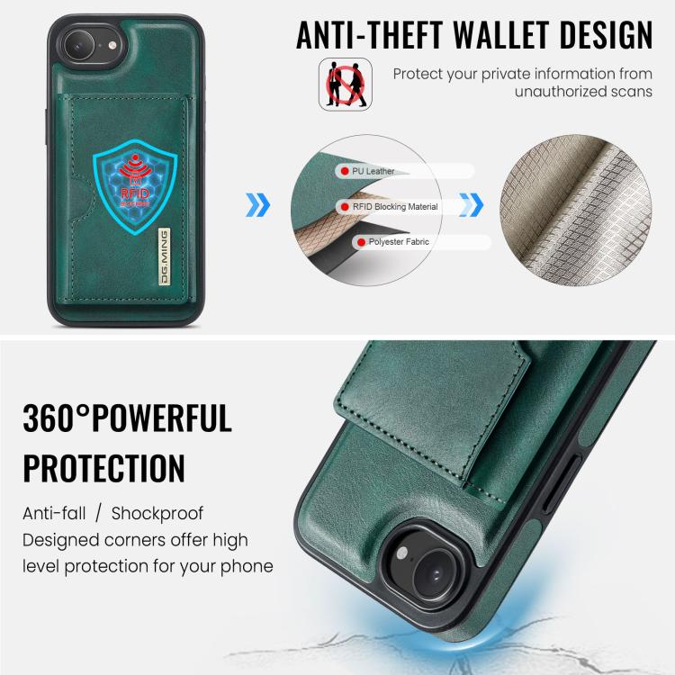 For iPhone 17e / 16e DG.MING M6 Series RFID Tri-fold Card Bag Removable Leather Phone Case