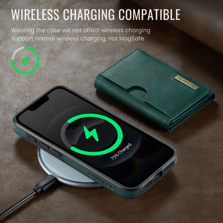 For iPhone 17e / 16e DG.MING M6 Series RFID Tri-fold Card Bag Removable Leather Phone Case