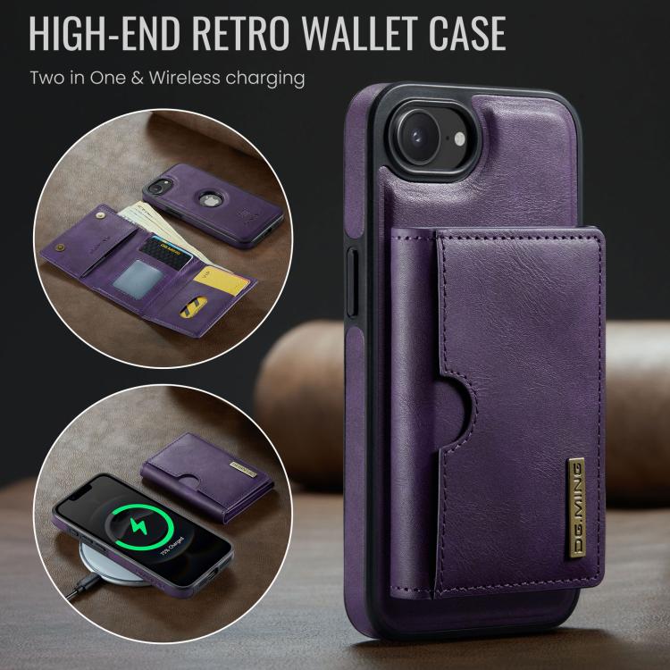 For iPhone 17e / 16e DG.MING M6 Series RFID Tri-fold Card Bag Removable Leather Phone Case