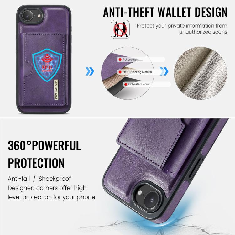 For iPhone 17e / 16e DG.MING M6 Series RFID Tri-fold Card Bag Removable Leather Phone Case