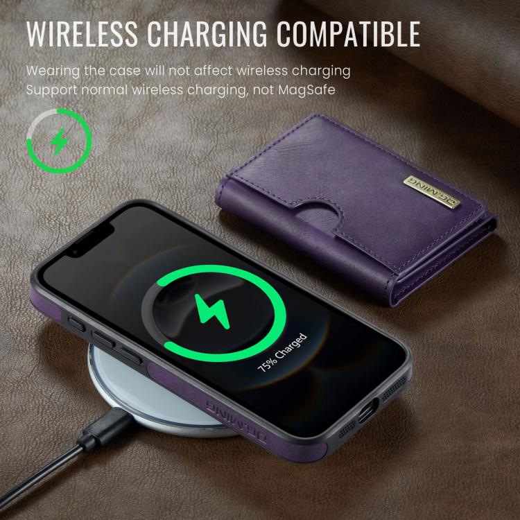 For iPhone 17e / 16e DG.MING M6 Series RFID Tri-fold Card Bag Removable Leather Phone Case