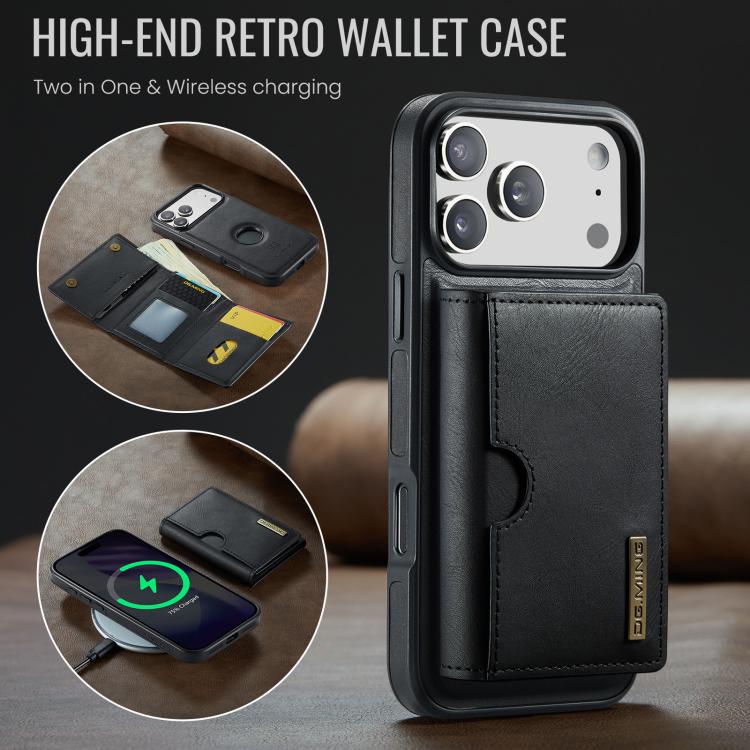 For iPhone 17 Pro Max DG.MING M6 Series RFID Tri-fold Card Bag Removable Leather Phone Case