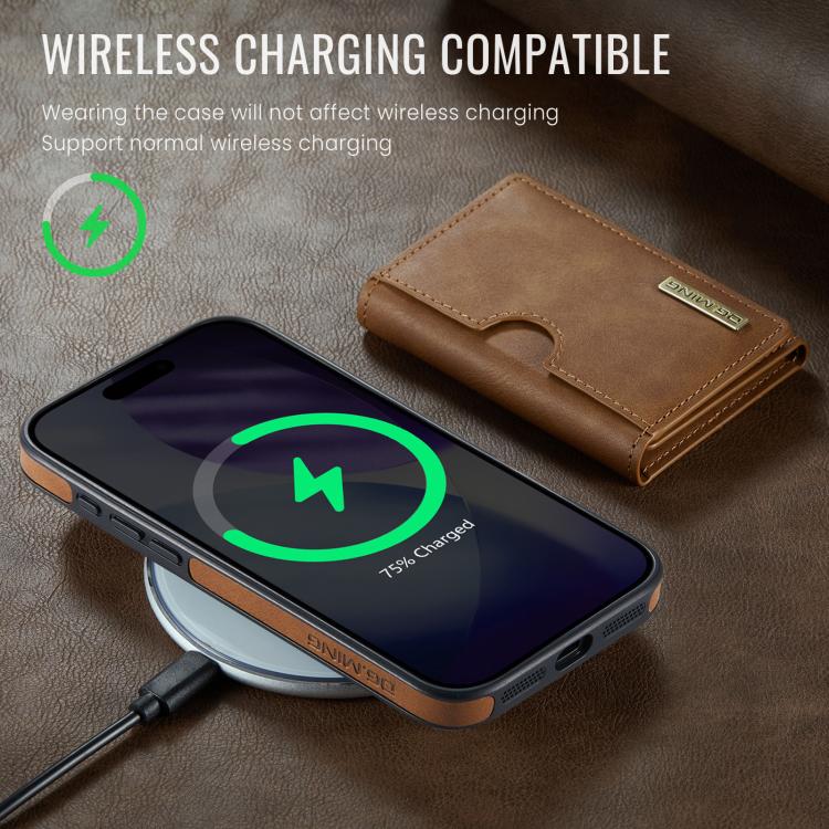 For iPhone 17 Pro Max DG.MING M6 Series RFID Tri-fold Card Bag Removable Leather Phone Case