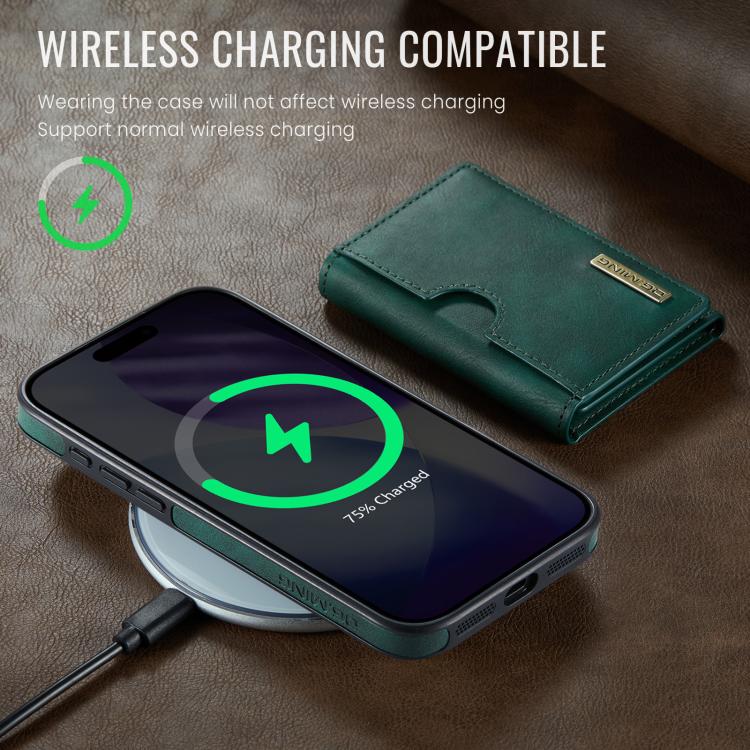 For iPhone 17 Pro Max DG.MING M6 Series RFID Tri-fold Card Bag Removable Leather Phone Case