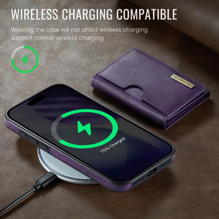 For iPhone 17 Pro Max DG.MING M6 Series RFID Tri-fold Card Bag Removable Leather Phone Case