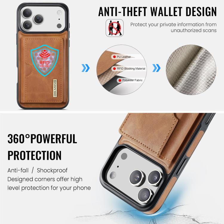 For iPhone 17 Pro DG.MING M6 Series RFID Tri-fold Card Bag Removable Leather Phone Case