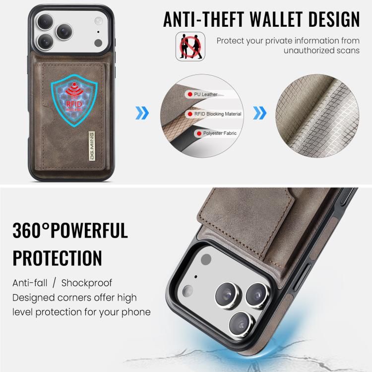 For iPhone 17 Pro DG.MING M6 Series RFID Tri-fold Card Bag Removable Leather Phone Case