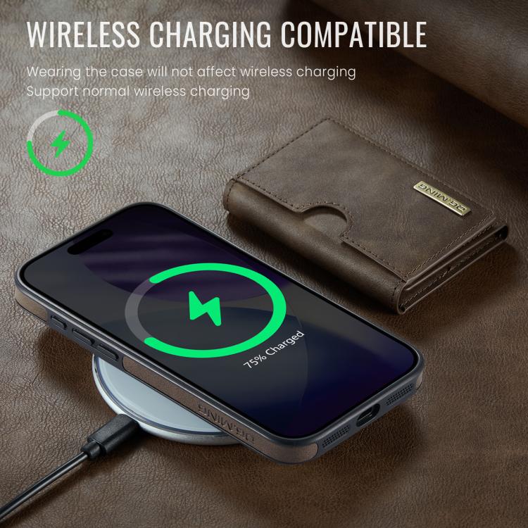 For iPhone 17 Pro DG.MING M6 Series RFID Tri-fold Card Bag Removable Leather Phone Case