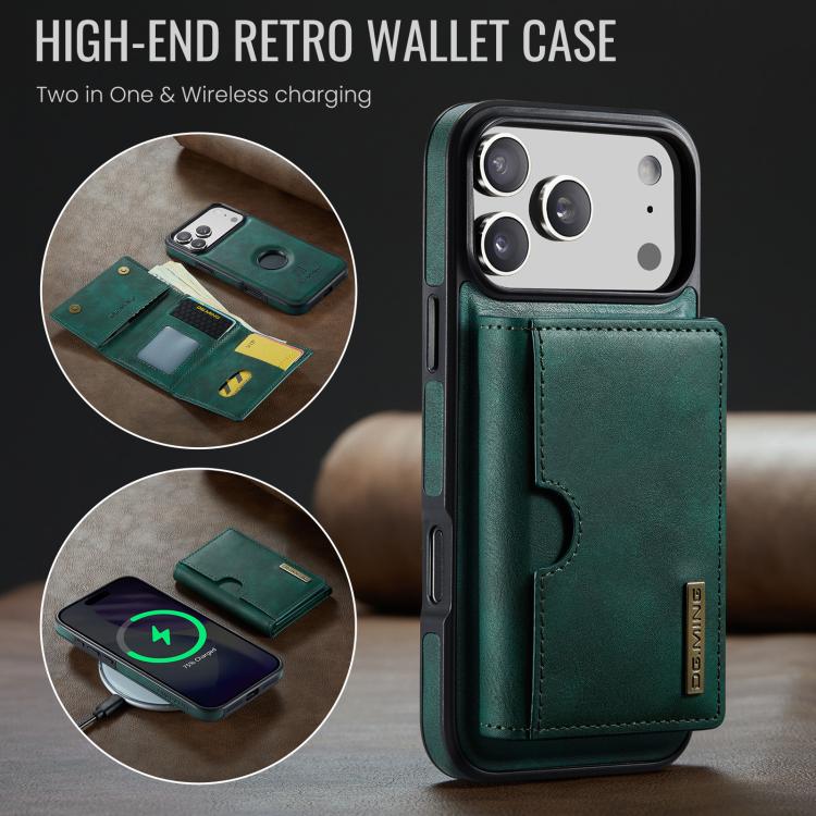 For iPhone 17 Pro DG.MING M6 Series RFID Tri-fold Card Bag Removable Leather Phone Case