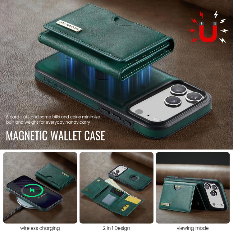 For iPhone 17 Pro DG.MING M6 Series RFID Tri-fold Card Bag Removable Leather Phone Case