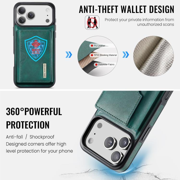 For iPhone 17 Pro DG.MING M6 Series RFID Tri-fold Card Bag Removable Leather Phone Case