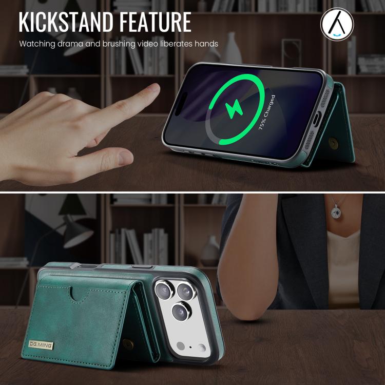 For iPhone 17 Pro DG.MING M6 Series RFID Tri-fold Card Bag Removable Leather Phone Case