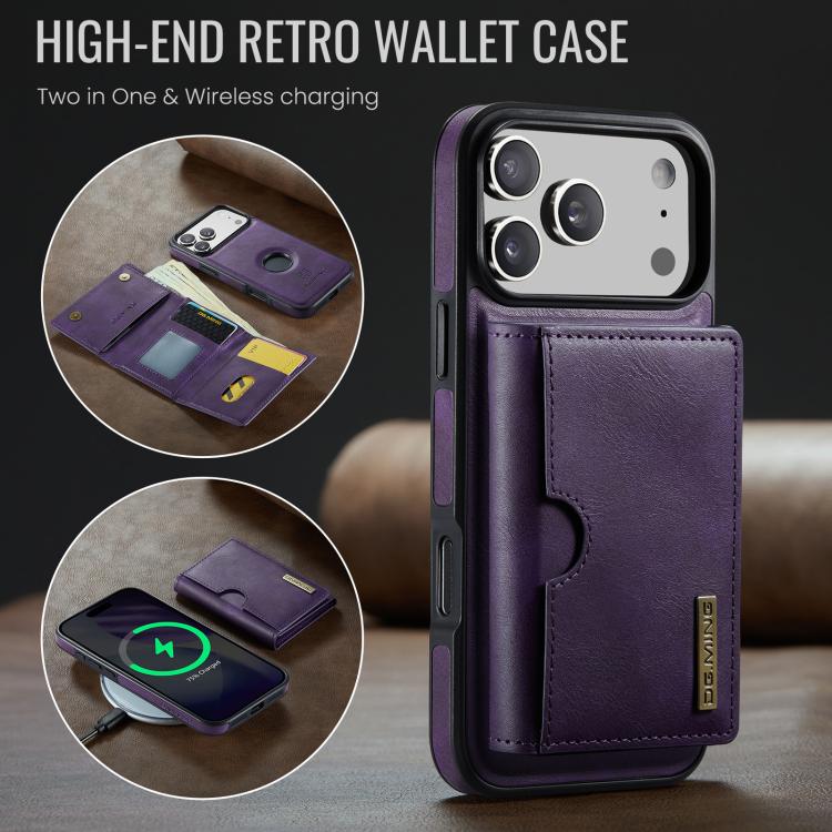 For iPhone 17 Pro DG.MING M6 Series RFID Tri-fold Card Bag Removable Leather Phone Case