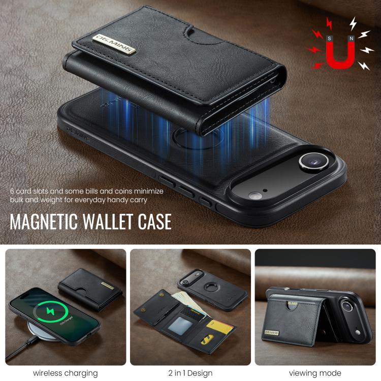 For iPhone Air DG.MING M6 Series RFID Tri-fold Card Bag Removable Leather Phone Case