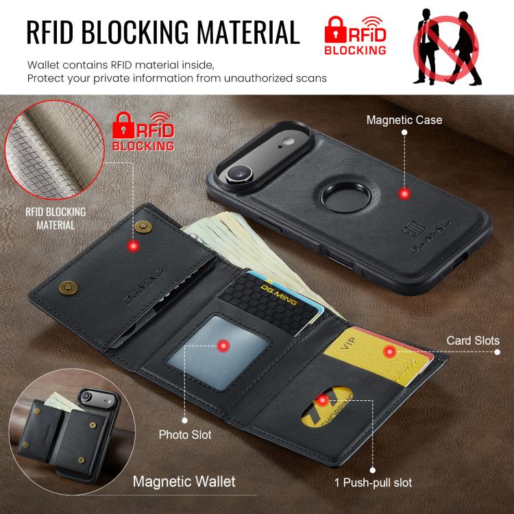 For iPhone Air DG.MING M6 Series RFID Tri-fold Card Bag Removable Leather Phone Case