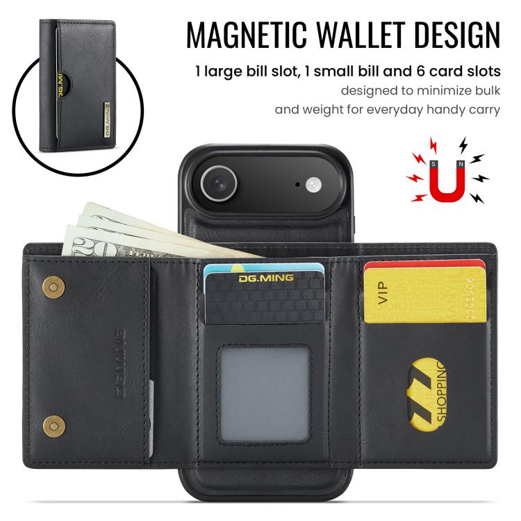 For iPhone Air DG.MING M6 Series RFID Tri-fold Card Bag Removable Leather Phone Case