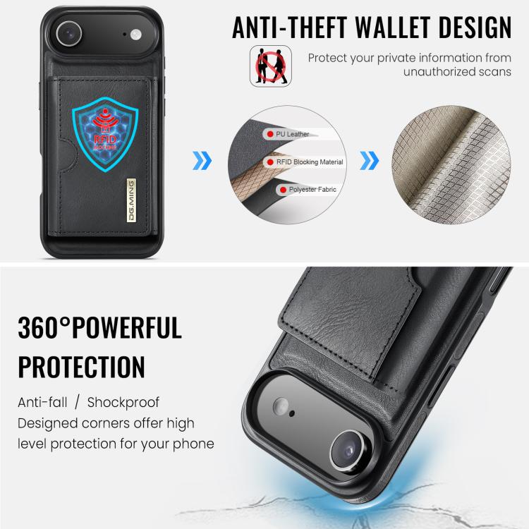 For iPhone Air DG.MING M6 Series RFID Tri-fold Card Bag Removable Leather Phone Case