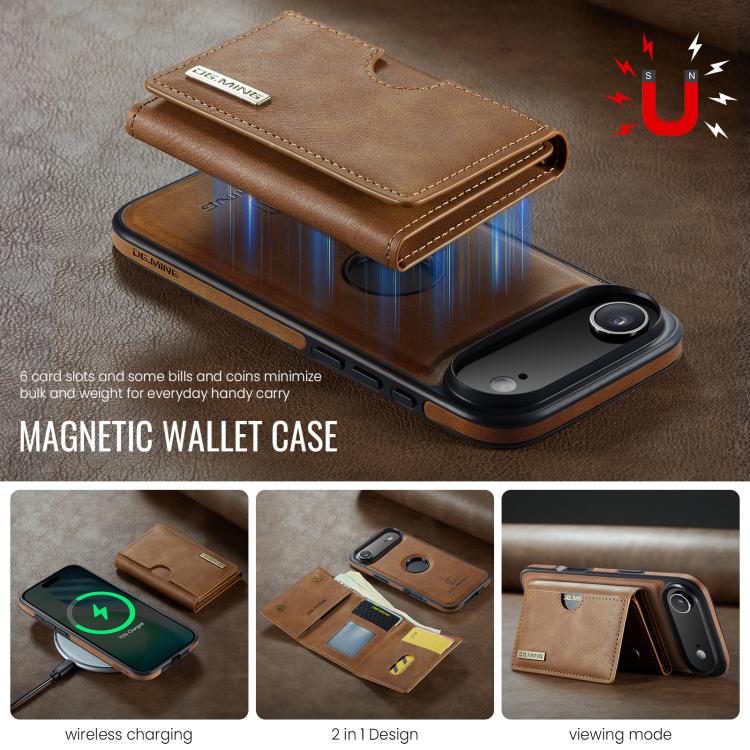 For iPhone Air DG.MING M6 Series RFID Tri-fold Card Bag Removable Leather Phone Case