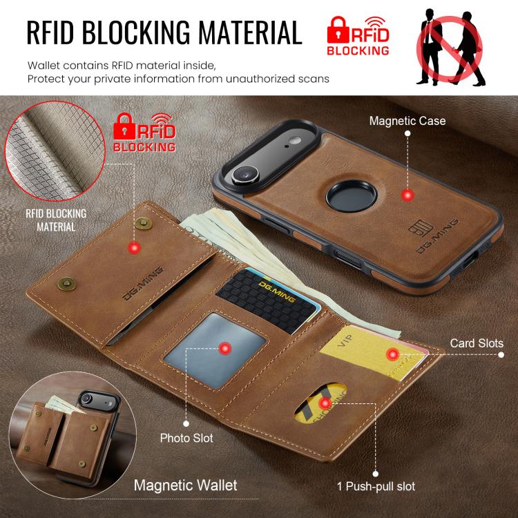 For iPhone Air DG.MING M6 Series RFID Tri-fold Card Bag Removable Leather Phone Case