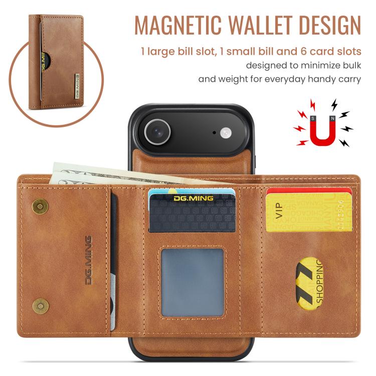 For iPhone Air DG.MING M6 Series RFID Tri-fold Card Bag Removable Leather Phone Case