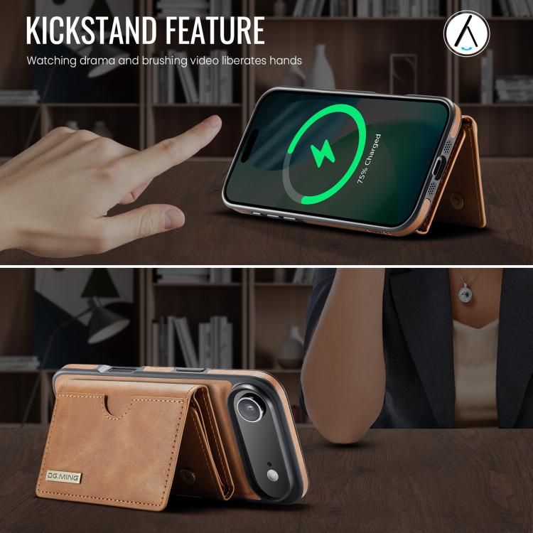 For iPhone Air DG.MING M6 Series RFID Tri-fold Card Bag Removable Leather Phone Case