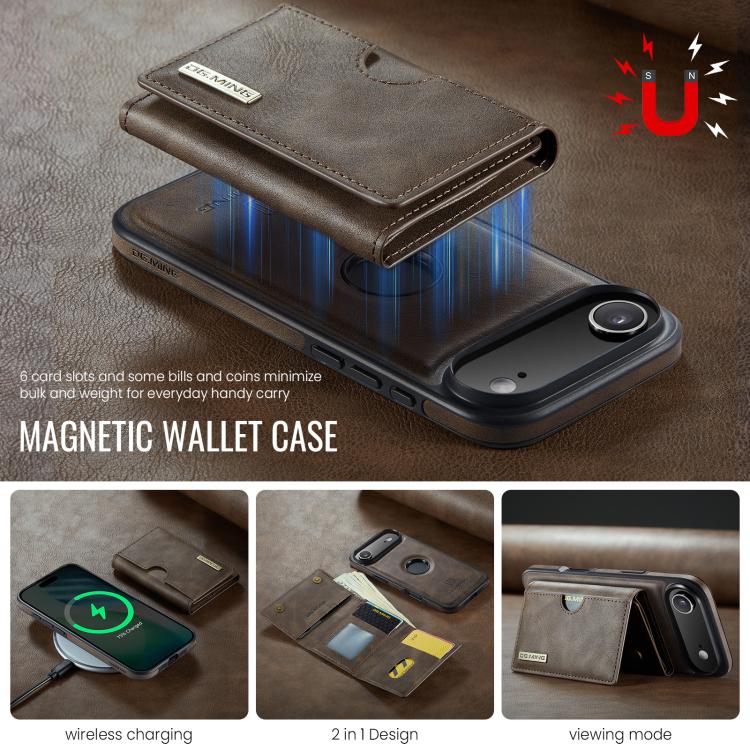 For iPhone Air DG.MING M6 Series RFID Tri-fold Card Bag Removable Leather Phone Case