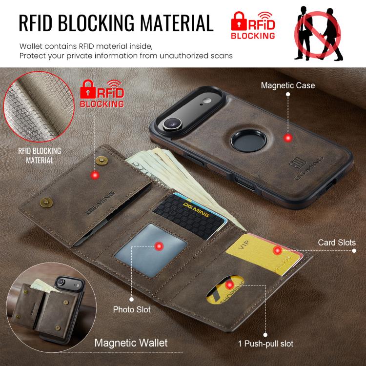 For iPhone Air DG.MING M6 Series RFID Tri-fold Card Bag Removable Leather Phone Case