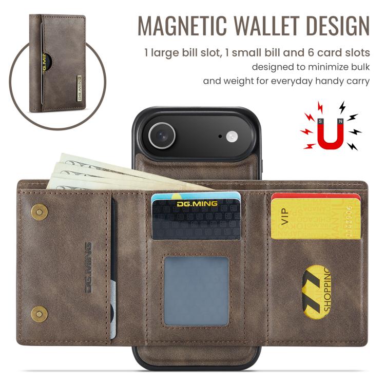 For iPhone Air DG.MING M6 Series RFID Tri-fold Card Bag Removable Leather Phone Case