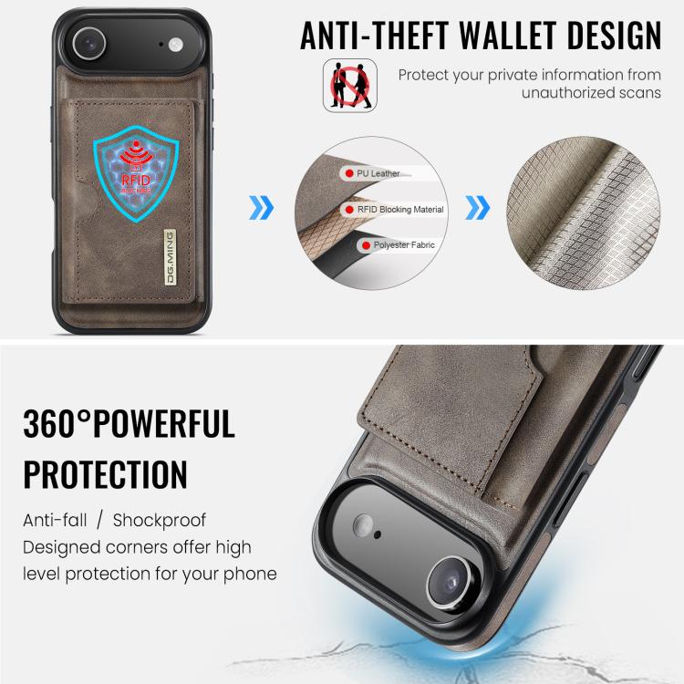 For iPhone Air DG.MING M6 Series RFID Tri-fold Card Bag Removable Leather Phone Case