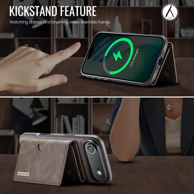 For iPhone Air DG.MING M6 Series RFID Tri-fold Card Bag Removable Leather Phone Case