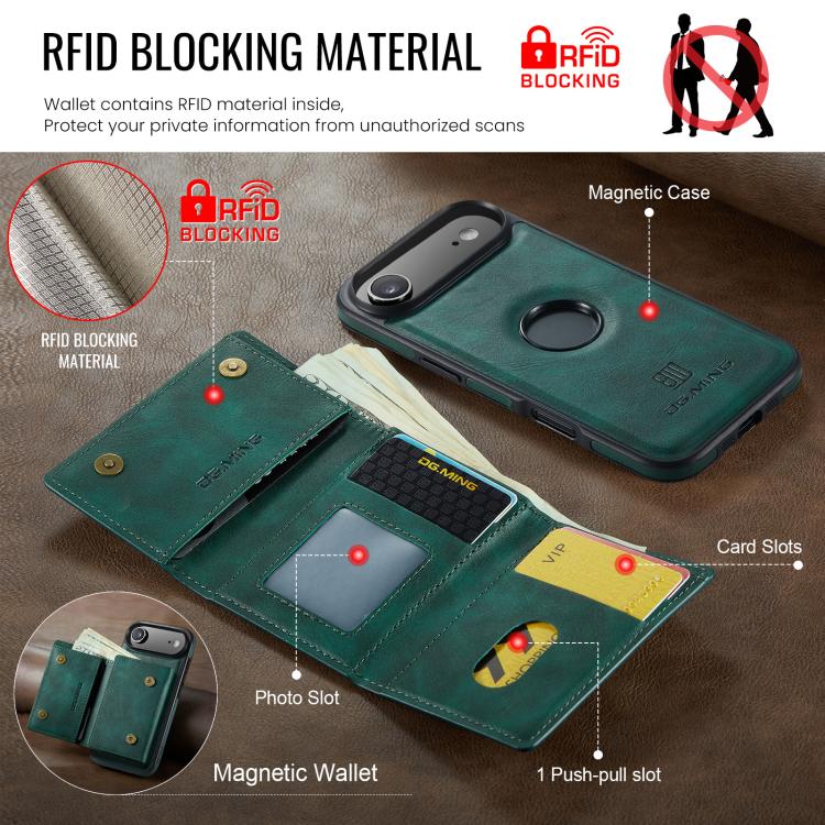 For iPhone Air DG.MING M6 Series RFID Tri-fold Card Bag Removable Leather Phone Case