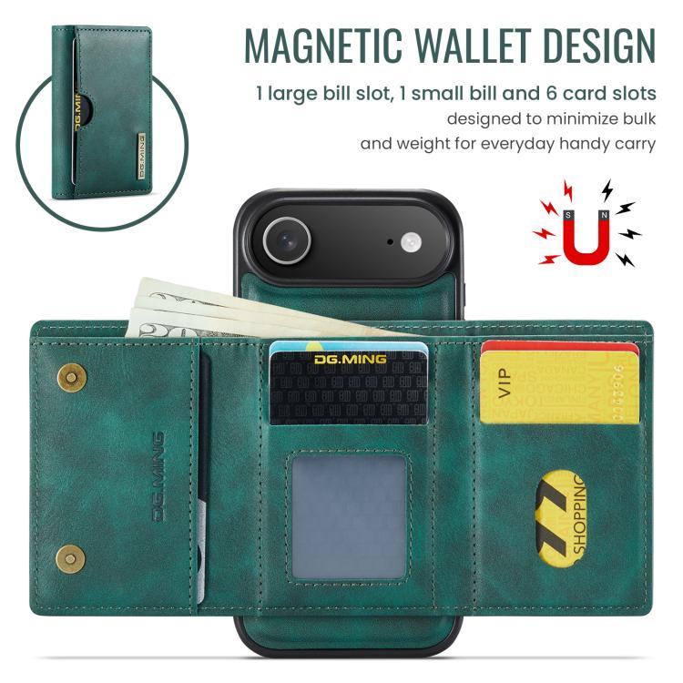 For iPhone Air DG.MING M6 Series RFID Tri-fold Card Bag Removable Leather Phone Case