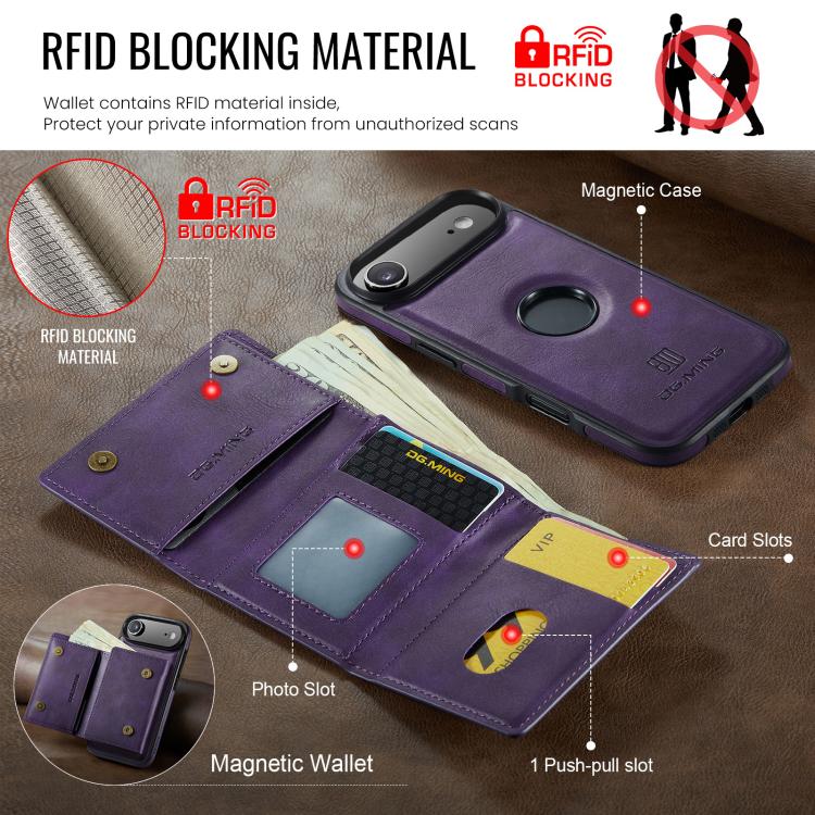 For iPhone Air DG.MING M6 Series RFID Tri-fold Card Bag Removable Leather Phone Case