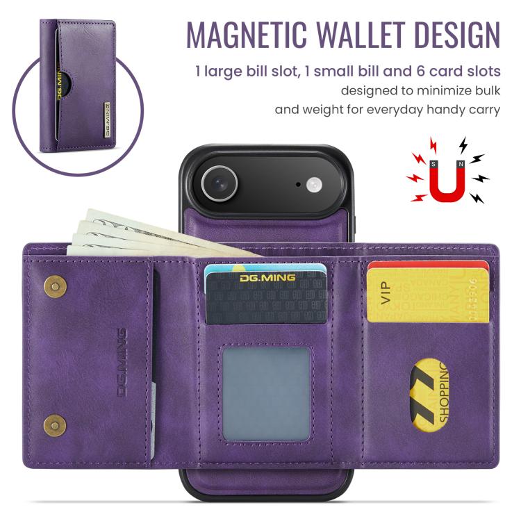 For iPhone Air DG.MING M6 Series RFID Tri-fold Card Bag Removable Leather Phone Case