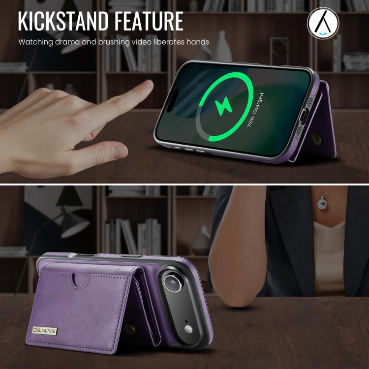 For iPhone Air DG.MING M6 Series RFID Tri-fold Card Bag Removable Leather Phone Case