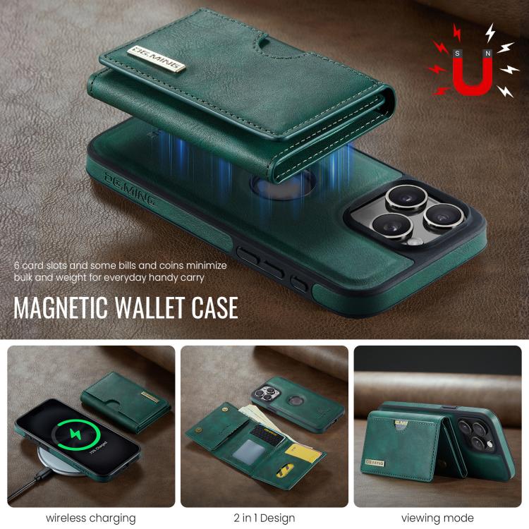 For iPhone 15 Pro DG.MING M6 Series RFID Tri-fold Card Bag Removable Leather Phone Case