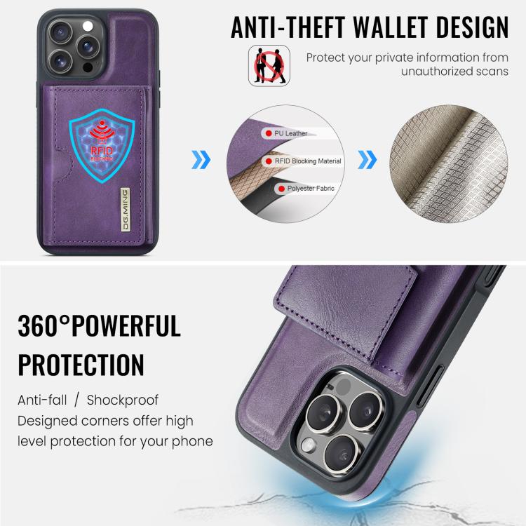 For iPhone 15 Pro DG.MING M6 Series RFID Tri-fold Card Bag Removable Leather Phone Case