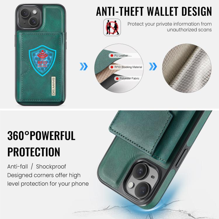 For iPhone 15 Plus DG.MING M6 Series RFID Tri-fold Card Bag Removable Leather Phone Case