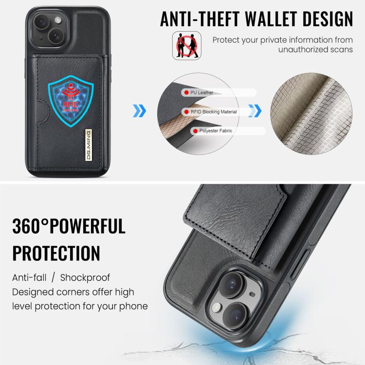 For iPhone 14 Plus DG.MING M6 Series RFID Tri-fold Card Bag Removable Leather Phone Case