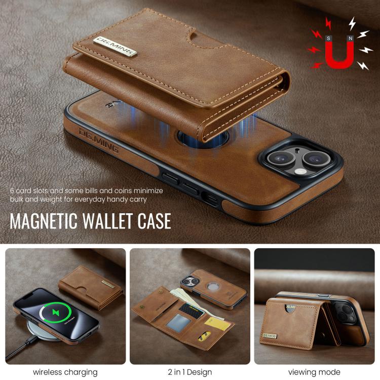 For iPhone 14 Plus DG.MING M6 Series RFID Tri-fold Card Bag Removable Leather Phone Case