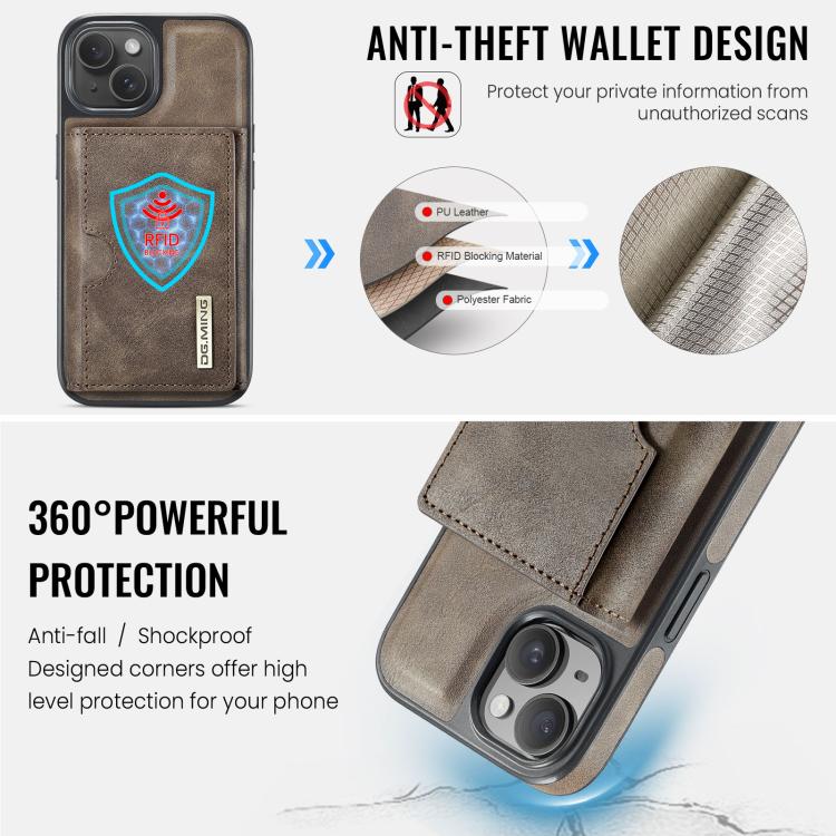 For iPhone 14 Plus DG.MING M6 Series RFID Tri-fold Card Bag Removable Leather Phone Case