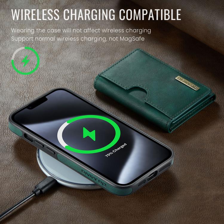 For iPhone 14 Plus DG.MING M6 Series RFID Tri-fold Card Bag Removable Leather Phone Case