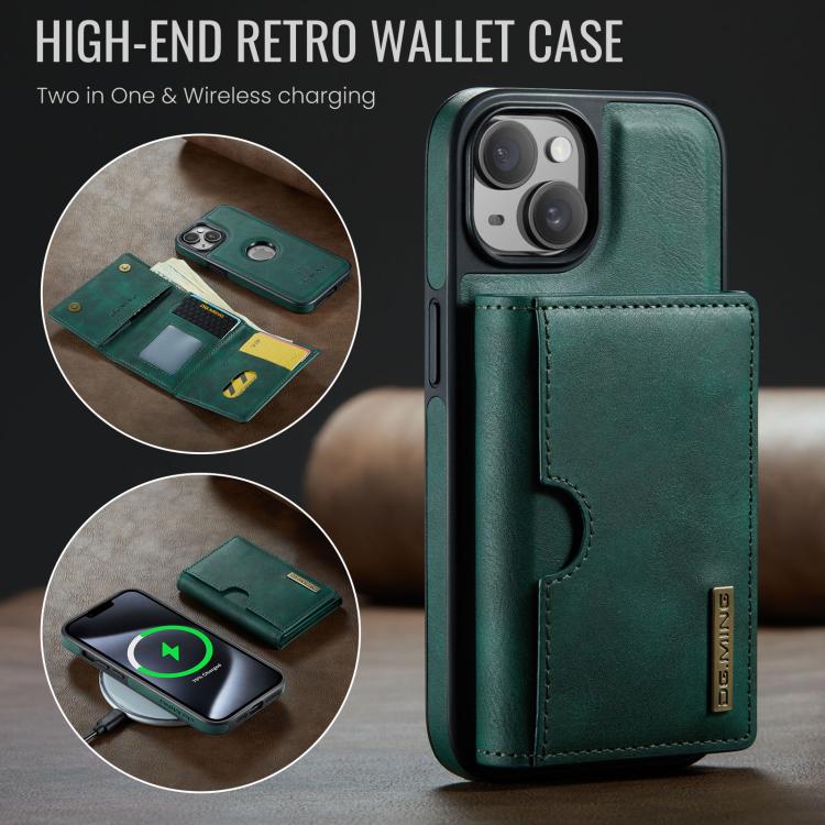 For iPhone 14 DG.MING M6 Series RFID Tri-fold Card Bag Removable Leather Phone Case