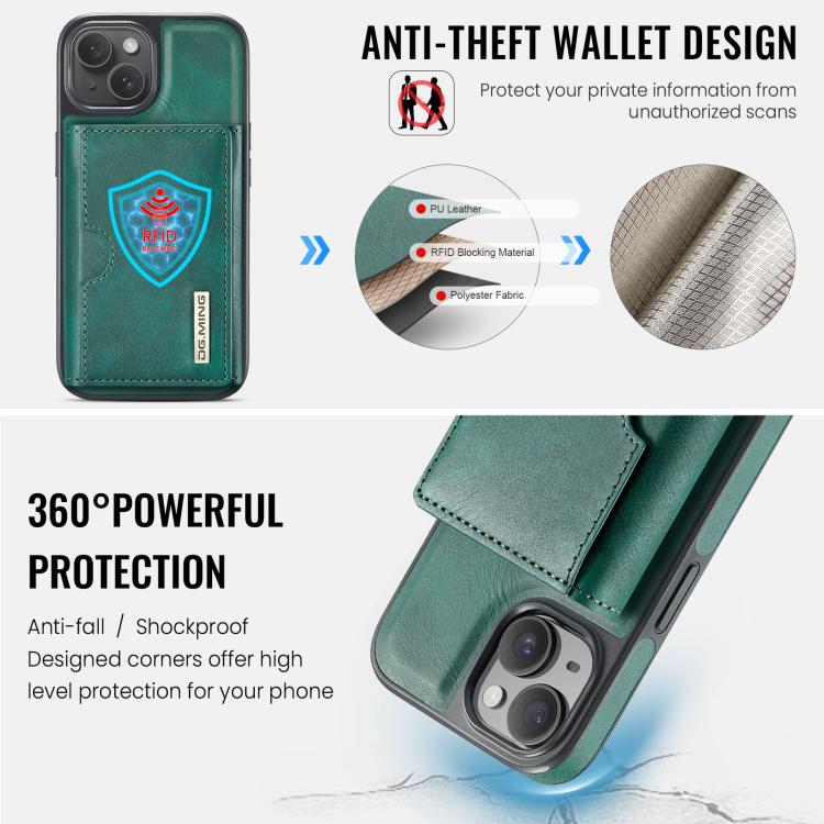 For iPhone 14 DG.MING M6 Series RFID Tri-fold Card Bag Removable Leather Phone Case