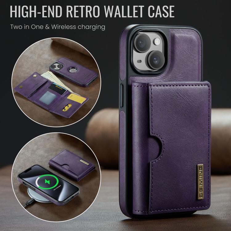 For iPhone 14 DG.MING M6 Series RFID Tri-fold Card Bag Removable Leather Phone Case