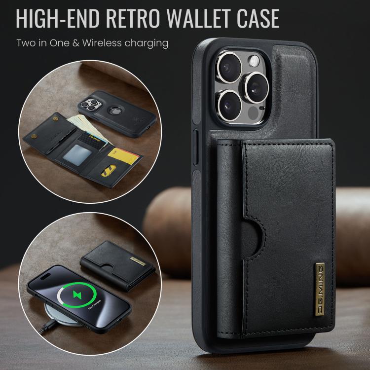 For iPhone 14 Pro DG.MING M6 Series RFID Tri-fold Card Bag Removable Leather Phone Case