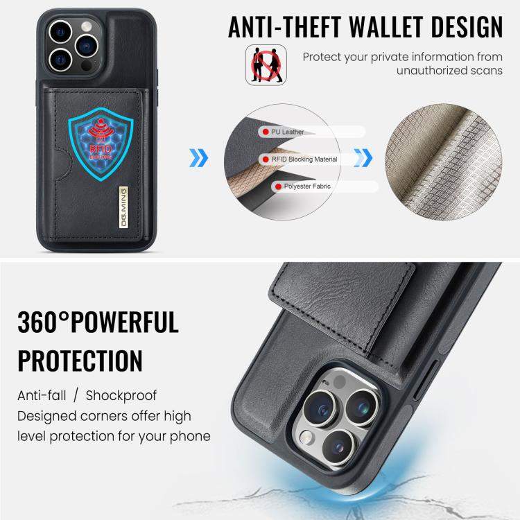 For iPhone 14 Pro DG.MING M6 Series RFID Tri-fold Card Bag Removable Leather Phone Case