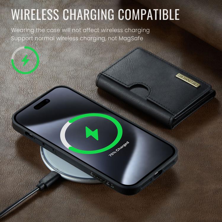 For iPhone 14 Pro DG.MING M6 Series RFID Tri-fold Card Bag Removable Leather Phone Case